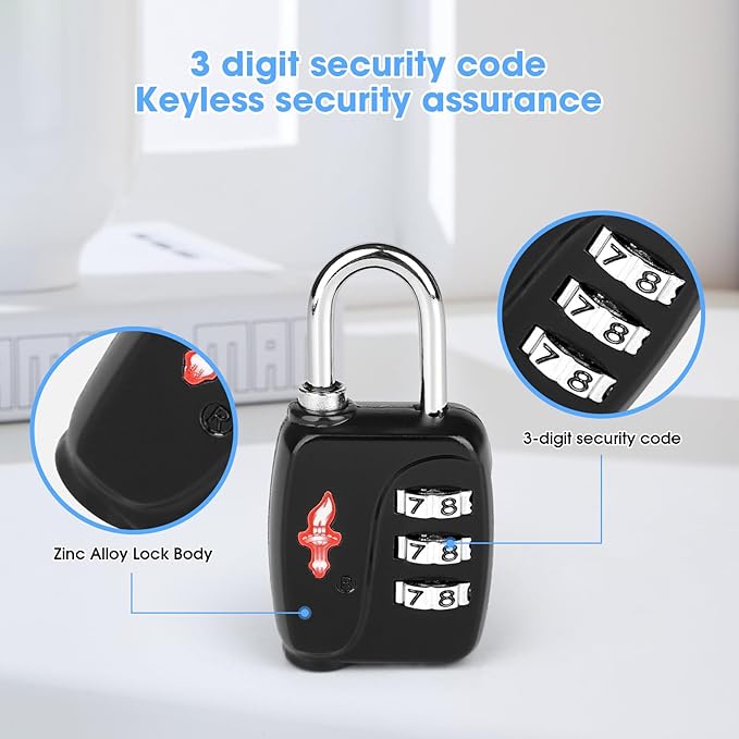 TSA Locks 2-Pack - Easy-to-Remind Combo Locks for Kids & Seniors, Zinc Alloy Travel Locks for Luggage, Gym Lockers, School Backpacks, TSA Approved (54g Ultra Lightweight, 2.36in Compact)