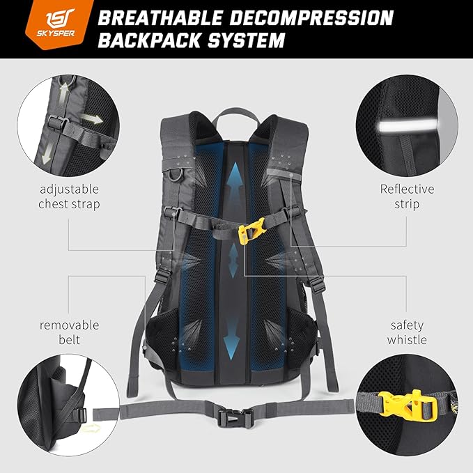 SKYSPER Hiking Daypack 30L Camping Backpack, Day Packs for Men Women Travel Outdoor Camp