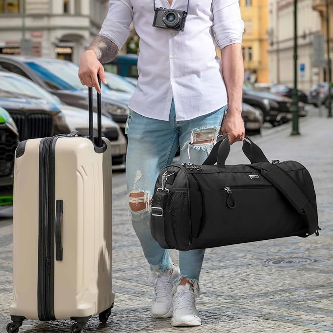 TOPDesign Gym Bag for Women & Men, Unisex Duffel Bag with Shoe Compartment & Wet Pocket for Travel Sports Gym (M Black)