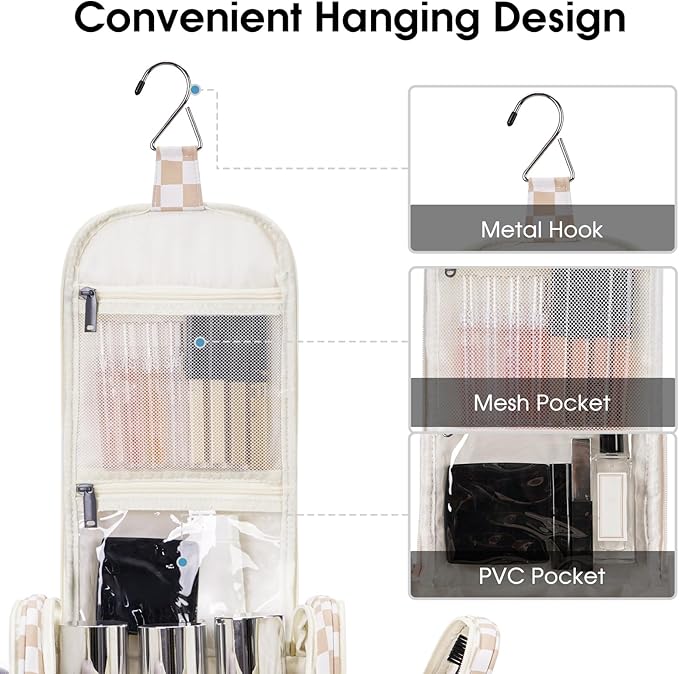 Narwey Hanging Toiletry Bag for Women Travel Makeup Bag Organizer Toiletries Bag for Cosmetics Essentials Accessories