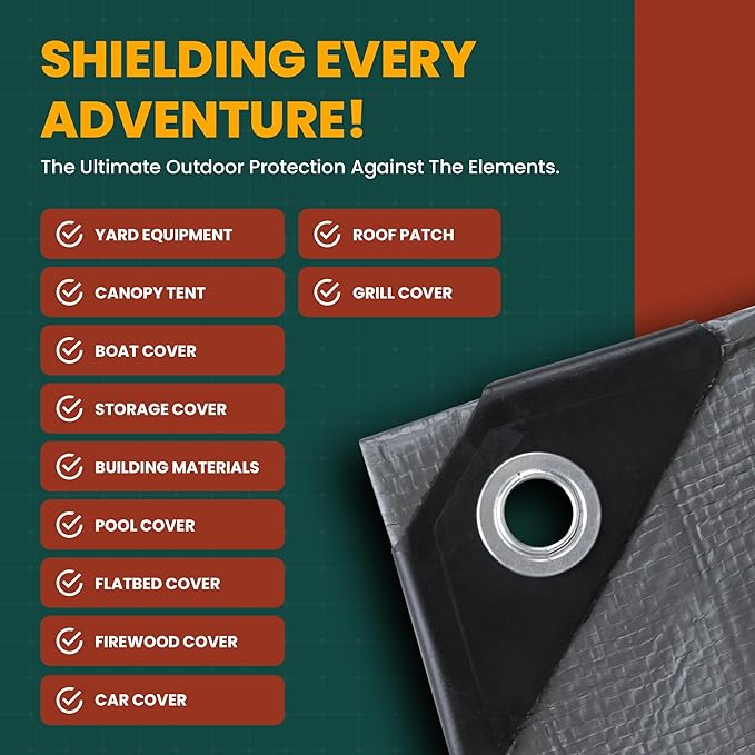 Tarp Cover 10X10 Silver/Black Heavy Duty Thick Material, Waterproof, Great for Tarpaulin Canopy Tent, Boat, RV Or Pool Cover! by Trademark Supplies