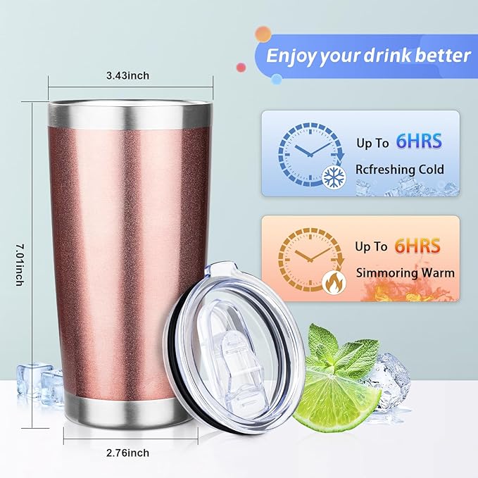 20oz Tumbler with Straw and Brush, Stainless Steel Vacuum Insulated tumbler, Double Wall Insulated Coffee Tumbler for Outdoor, Home, Travel,Office (Rose Gold,8pcs)