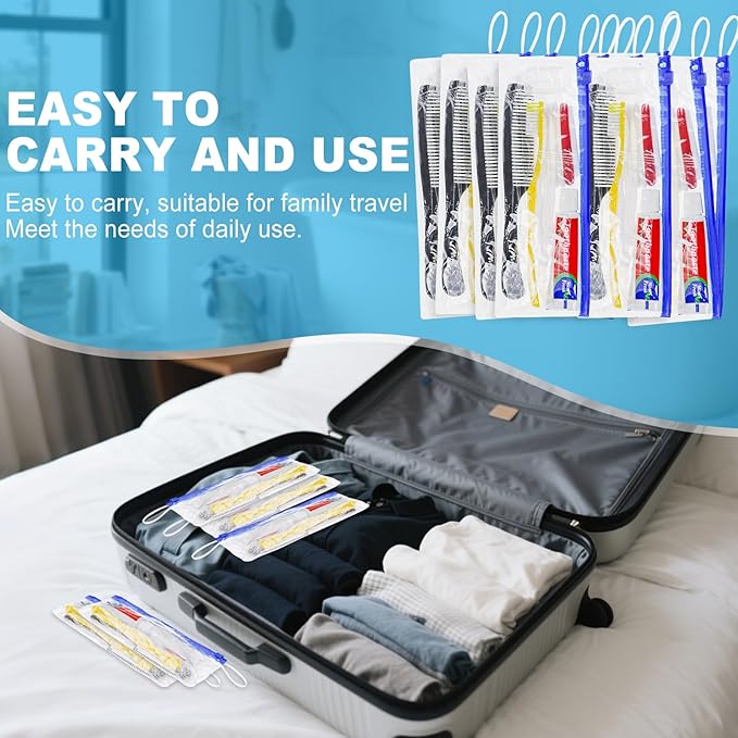 Personal Hygiene Kit Bulk Pack of 5,Yellow Disposable Toothbrushes with Toothpaste Floss Comb Cover and Hotel Vanity Set Basic Travel Toiletry Kit Supplies for Homeless,Charity,Guests
