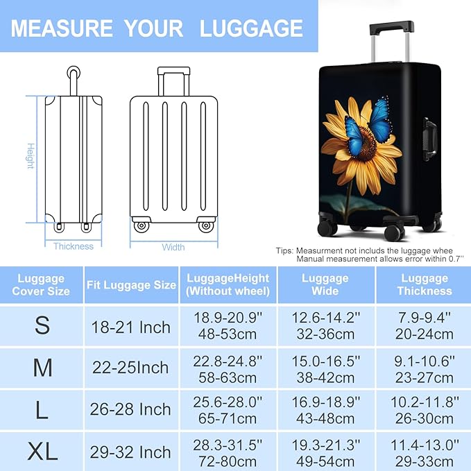Luggage Cover Washable Suitcase Protector Anti-scratch Suitcase cover Fits 20-34 Inch Luggage (Sunflower, S(20-22inch suitcase))
