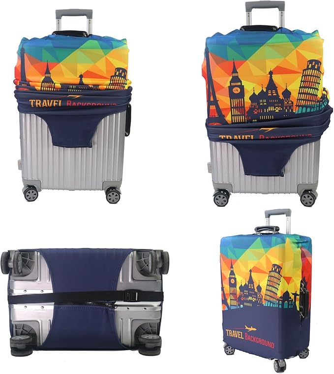 MosaiRudo Thicker Luggage Cover Elastic Suitcase Cover Protector Fits 18-32 Inch Suitcase Travel Accessories (Travel-4, XL)