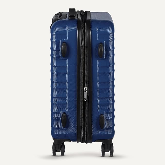 Amazon Basics 26" Hardside Medium Checked Luggage, Hardshell Suitcase With Wheels, Expandable For Up to 15% More Space, With Scratch-Resistant Surface, Four Multi-directional Wheels, Navy Blue