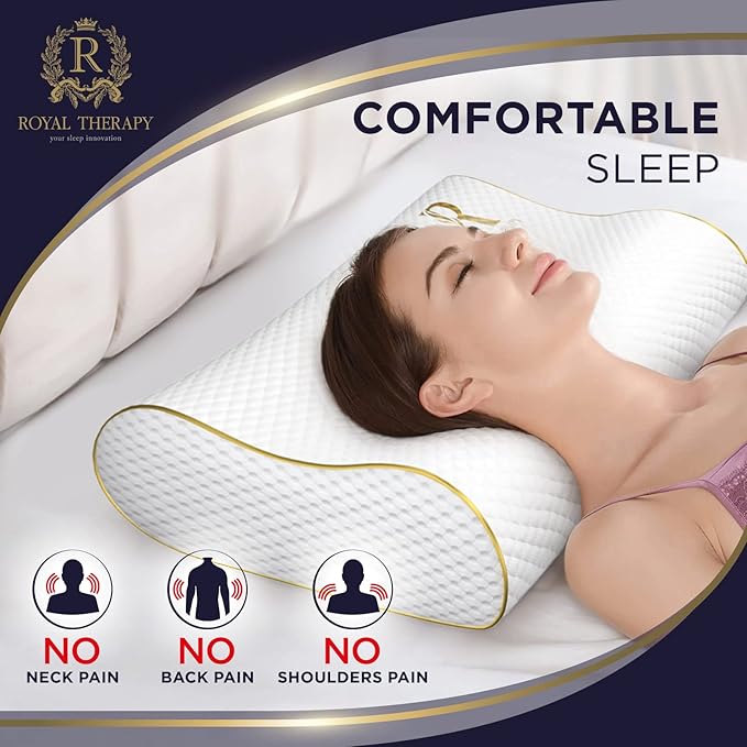 Royal Therapy 2-Pack Queen Memory Foam Pillow, Cervical, Queen Contour, Orthopedic Pillow for Neck Support, Neck Pain, Side Sleepers, CertiPUR-US