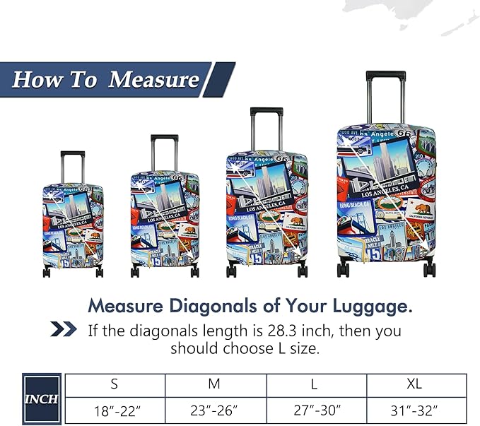 HYPER VENTURE Washable Luggage Cover - Fashion Suitcase Protector Fits 18-22 Inch Luggage (Travel Location, S)