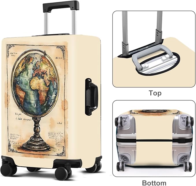 Luggage Cover Washable Suitcase Protector Anti-scratch Suitcase cover Fits 20-34 Inch Luggage (Globe, S(20-22inch suitcase))