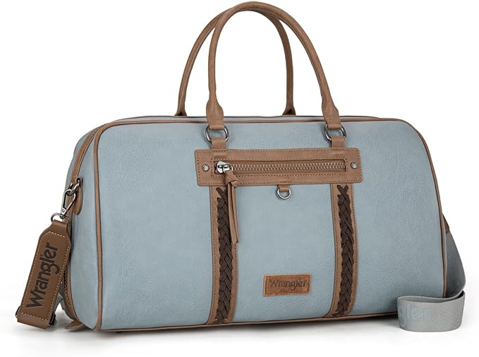 Wrangler Travel Duffel Bag Large Weekender Bag for Women Designer Carry on Overnight Bag for Trips Leather Luggage Bag Jean WG185-5110JN