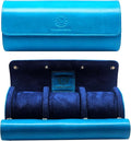 Genuine Napa Leather Watch Roll Travel Case for 3 Watches - Travel Watch Rolls and Leather Watch Display Cases with Velvet Interior - Watch Storage Organizer Men's (Blue 3 Watch Roll Case)