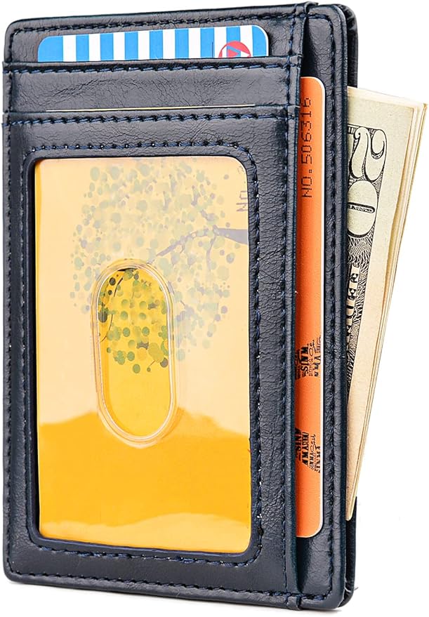 Buffway Slim Minimalist Front Pocket RFID Blocking Leather Wallets for Men and Women - Alaska Blue