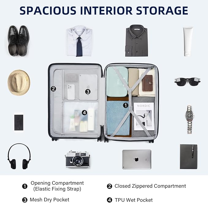 28 Inch Luggage Hard Shell Suitcases, Expandable Travel Checked Luggage 28 Inch, Large Check In Luggage with Spinner Wheels Cup Holder Charger Built in Lightweight Suitcase, White
