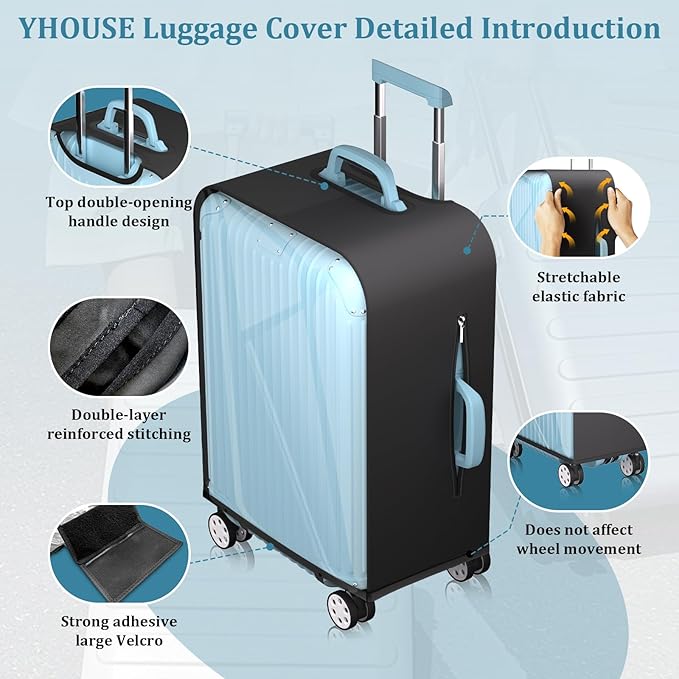 Upgraded Clear TPU Suitcase Cover Protector with Stretchable Black Sides, Fit 20 Inch Carry On Luggage TSA Approved, Waterproof & Anti-Scratch, Includes Free Red Luggage Tag