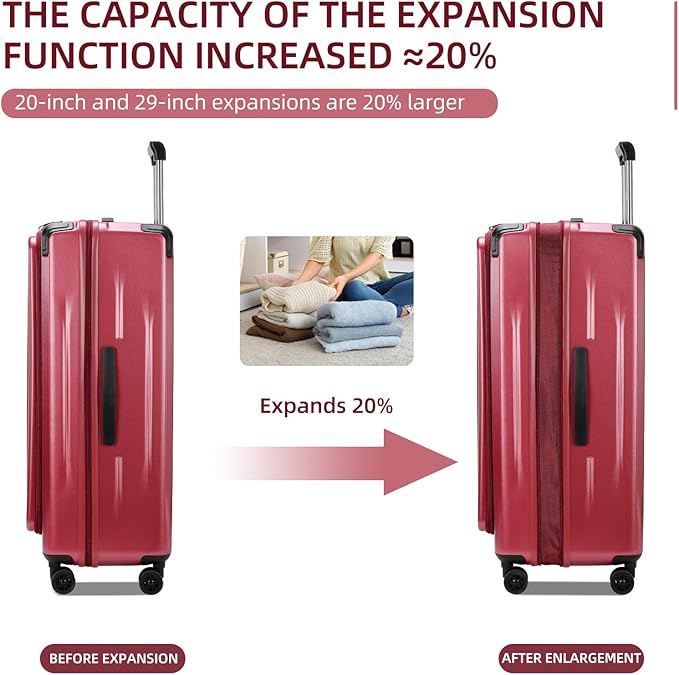Carry On Luggage, 20 Inch Top Opening Aluminum Frame Lightweight Airline Approved ABS+PC Hard Shell Suitcases with Silent Wheels, TSA Lock, Front Pocket & Wet-dry Separated Six-piece Set