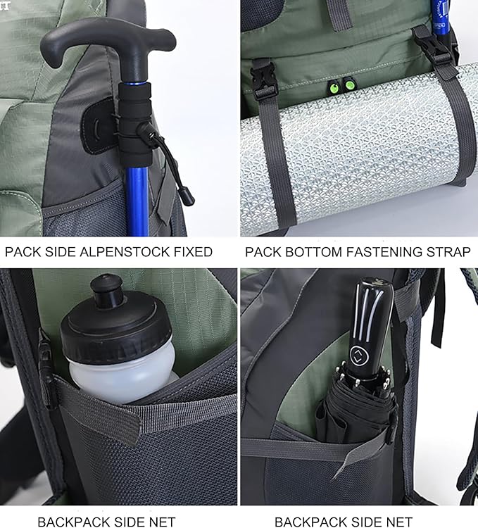 Bseash 50L Hiking Backpack, Water Resistant Lightweight Outdoor Sport Daypack Travel Bag for Camping Climbing Skiing Cycling (Blue Green - With Shoe Compartment)