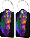 Colorful Rainbow Horse Luggage Tag with Full Back Privacy Name ID Card Suitcase Labels Identifiers PU Leather Baggage Tags Luggage for Women Men Kids Girls Travel