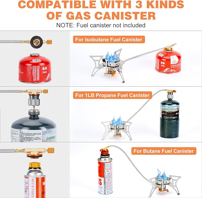 WADEO 6800W Windproof Camping Stove, Backpacking Stove with Piezo Ignition and Fuel Canister Adapters, Camping Gas Stove for Outdoor Backpacking Hiking and Picnic