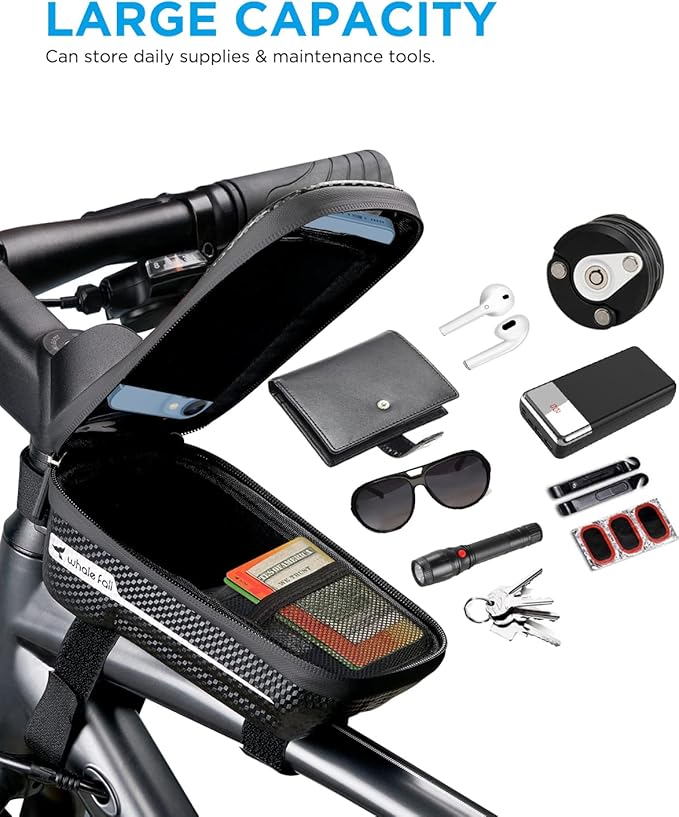 whale fall Bike Phone Frame Bag Waterproof, 3D Eva Hard Shell, Bike Phone Holder, Bicycle Top Tube Bag, Cycling Pouch with Rain Cover, Bike Accessories for Phones Under 7"