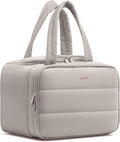 HOTOR Travel Toiletry Bag - Wide-Open Toiletry Bag for Women, Multi-Pocket Makeup Bag for Travel Essentials, Wet & Dry Separation Travel Accessories for Trip, Gym, 11.4" x 5.9" x 8.3", Light Taupe
