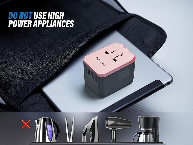 EPICKA Universal Travel Adapter, European Travel Plug Adapter - International Power Adapter Worldwide Charger with USB-C & 4 USB-A Ports, Travel Essentials for Italy, UK, Japan (TA-105, Rose Gold)
