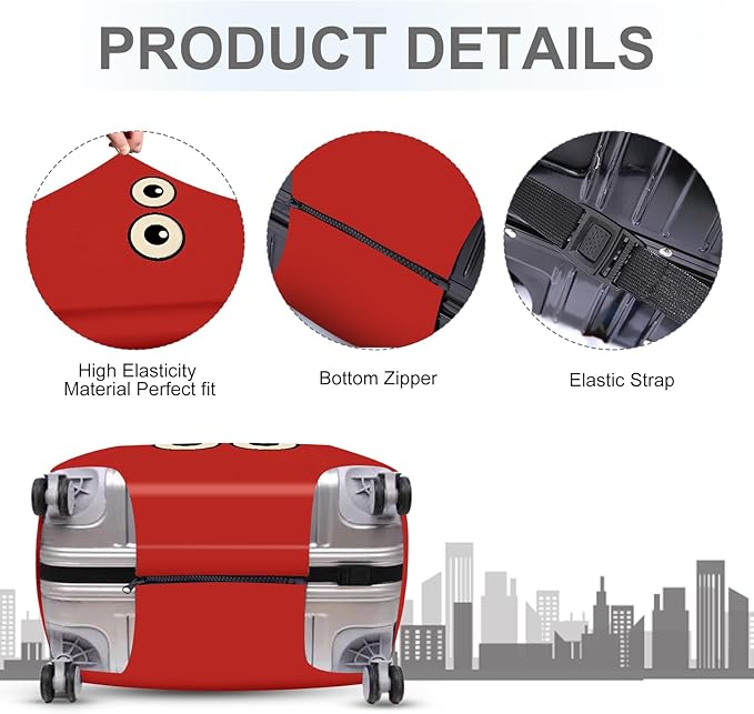 ANNA QUEEN Funny Cartoon Eyes Luggage Cover, Red Suitcase Protector with Cute Big Eyes Design, Travel Suitcase Cover for 20-22 Inch Luggage, Stretchable & Washable Spandex Travel Accessories
