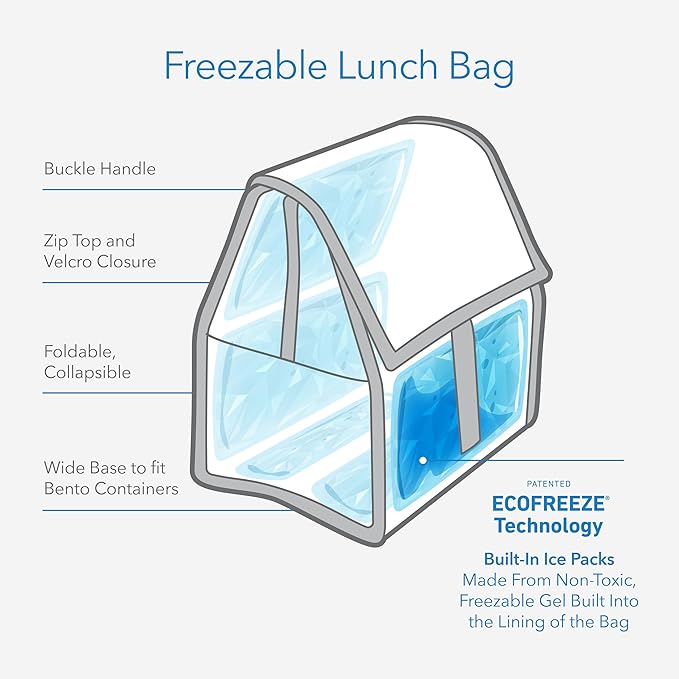 Packit® Freezable Lunch Bag, True Blue, Built with ECOFREEZE® Technology, Foldable, Reusable, Zip and Velcro Closure with Buckle Handle, Designed for Work Lunches and Fresh Lunch On the Go