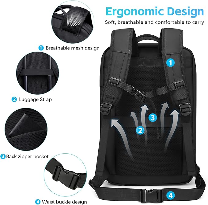 TANGCOLR Vacuum Travel Backpack with Pump for Men Women, 47L Expandable Vacpack Laptop Backpack Flight Approved with Vacuum Compression System