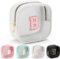 YOOLIFE Initial Make Up Bag Travel Toiletry Bag, Clear Makeup Bag Preppy Cosmetic Bags Organizer Travel Essentials Gifts for Women Teen Girlfriend Teacher Mom Birthday Mothers Day Gifts White B