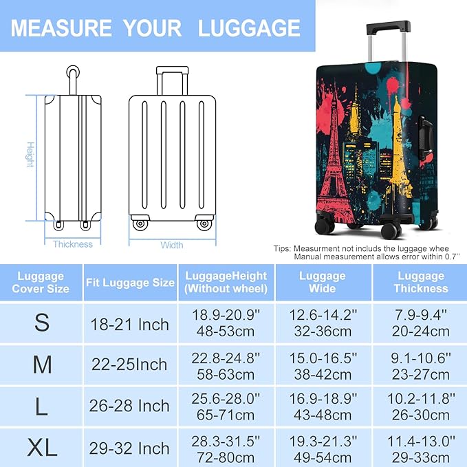 Luggage Cover Washable Suitcase Protector Anti-scratch Suitcase cover Fits 20-34 Inch Luggage (Tower-4, S(20-22inch suitcase))