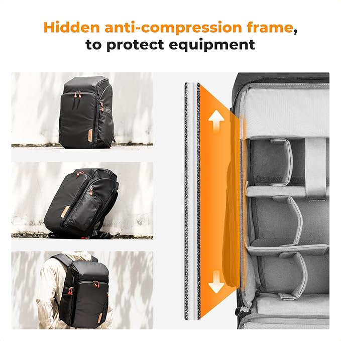 K&F CONCEPT Camera bags Waterproof 25L Large Capacity Camera Case with Raincover Camera Case 15.6 Inch Laptop Compartment Compatible with Canon/Nikon/Sony/DJI Mavic Drone Travel Camera Backpack