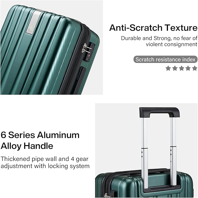 Hanke 24 Inch Expandable Checked Luggage Lightweight PC Hard Shell Luggage Suitcases with Wheels Travel Luggage Rolling Large Suitcase Travel Luggage Bag for Go to University.(Blackish Green)