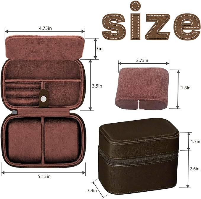 CONBOLA 2 Watch Travel Case for Men with Accessory Compartment,Compact Watch Box for Men Jewelry Case with Microsuede Interior,PU Leather Protect Fits Watches & Smartwatches Up to 55mm. (Brown)