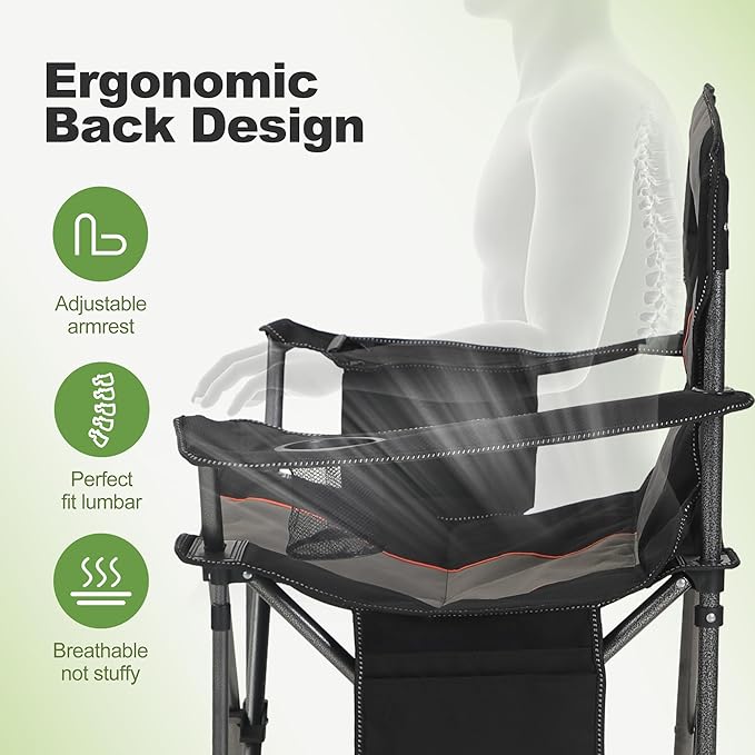 LET'S CAMP Folding Camping Chair Oversized Heavy Duty Padded Outdoor Chair with Cup Holder Storage and Cooler Bag, 450 LBS Weight Capacity, Thicken 600D Oxford,2 Pack
