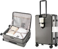 HotWay 24 Inch Expandable Checked Luggage with Cup Holder, Hardside TSA Approved Luggage with Spinner Wheels, Top Opening Suitcase For Travel, Gray