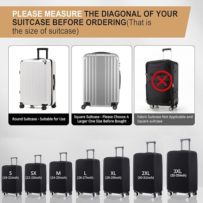 Travel Luggage Cover Suitcase Protector Scratch-Resistant Fit 19-31 Inch Suitcase, Not Included Suitcase (Black, 3XL(32-33inch))