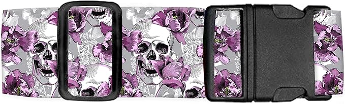Luggage Straps for Suitcases Travel Belt Accessories, Cute Suitcase Strap, Adjustable Luggage Belt Strap, Heavy Duty with Quick-Release Buckle Luggage Strap Skull Flowers