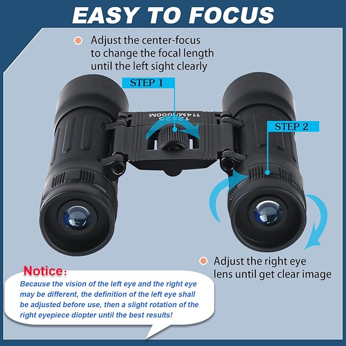 12x25 Compact Binoculars, High Powered Easy Focus Binoculars, Portable Large Eyepiece Binocular for Adults Kids Bird Watching,Opera Concert, Travel, Hiking, Outdoor Scenery, Football Game