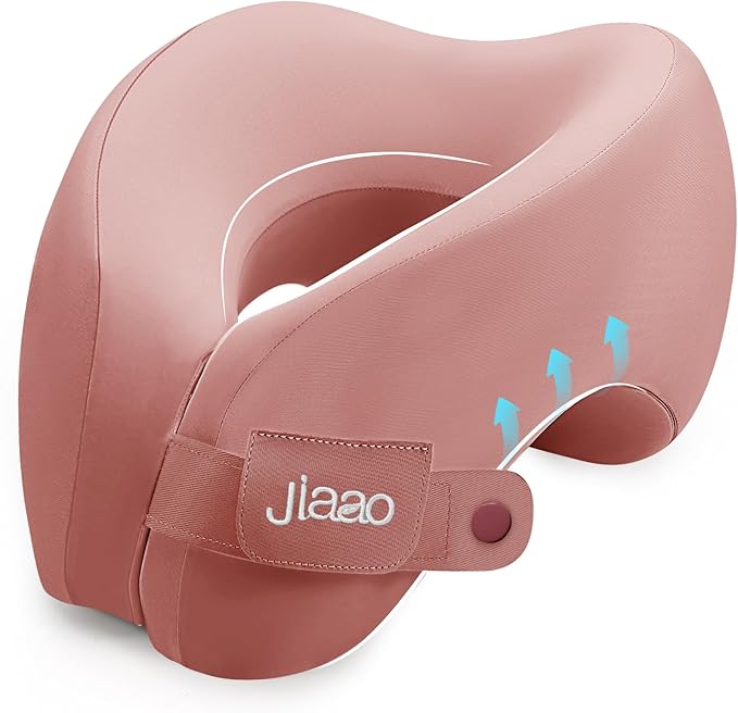 Neck Pillow Airplane, Advanced Neck Support for Long Flights, Ergonomic Memory Foam U Shape Pillows for Travel, Camping, Buses, Studying, Offices (Rose)