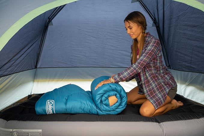 Coleman Brazos 20/30°F Adult Cool-Weather Sleeping Bag with No-Snag Zipper & Stuff Sack, Machine Washable, Great for Camping, Traveling, Guests, & More