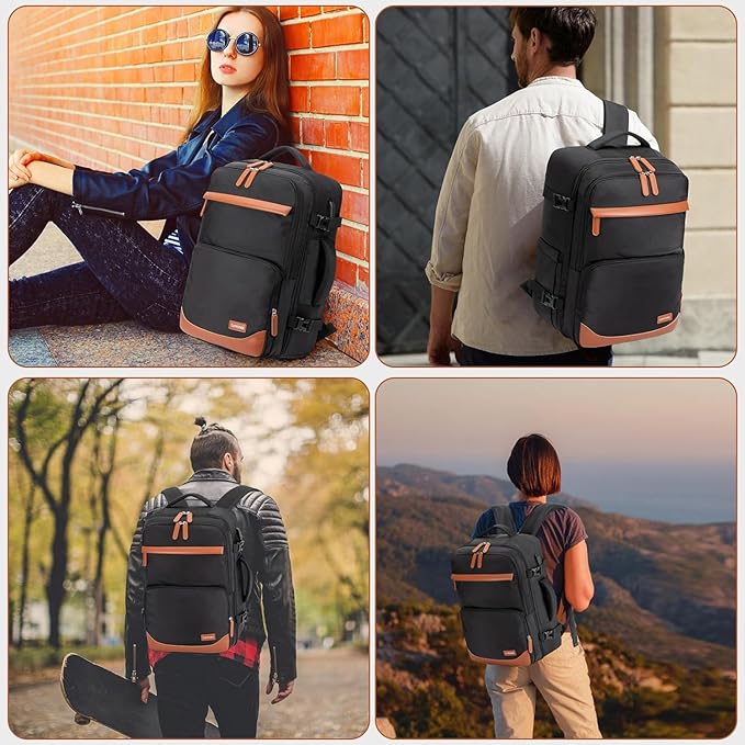 50L Travel Backpack with USB Charging Port, Water-Resistant Carry On Backpack for Men Women, Business Laptop Backpack for Trips & Commutes, Fits 18 Inch Laptop