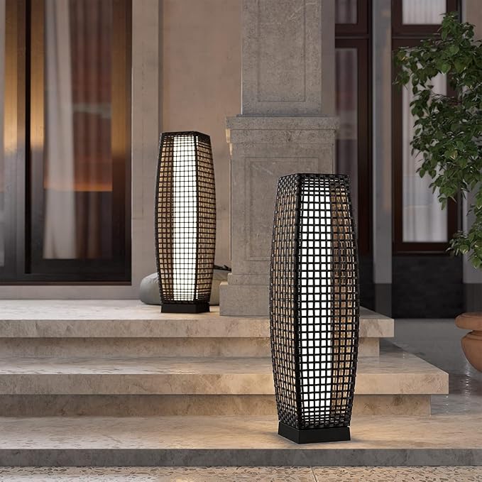 Grand patio Solar Outdoor Floor Lamp Water-Resistant Wicker Deck Lantern Light for Garden or Porch-Large Fuji, Dark Brown