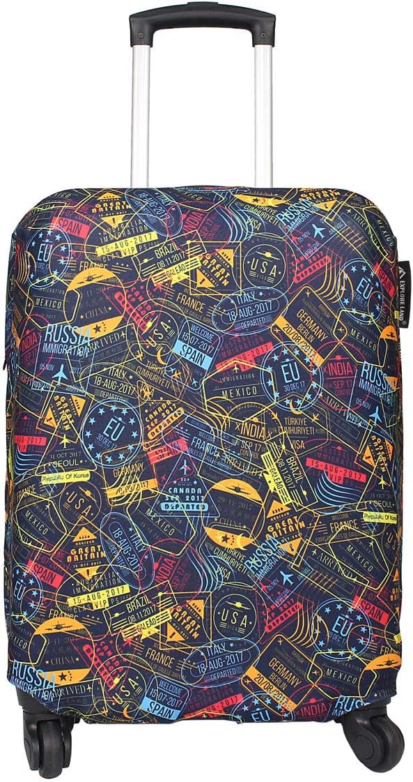Explore Land Travel Luggage Cover Suitcase Protector Fits 23-26 Inch Case (Stamp, M)
