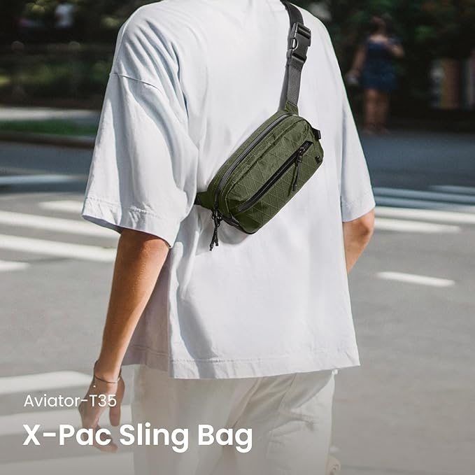 tomtoc 1.5L X-Pac Sling Bag with RFID Blocking, Crossbody Bag Minimalist Chest Shoulder Pack for Men/Women, Water-resistant Lightweight Casual Funny Pack for Travel, Daily Commute