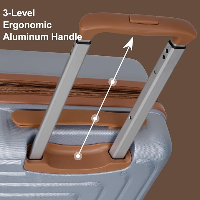 Romswi Luggage Sets 2 Piece 22In, Expandable 22x14x9 Carry On Luggage with Travel Backpack, PC+ABS Hardside Suitcase Set with TSA Lock, Durable Carry On Suitcase with Spinner Wheels Silver