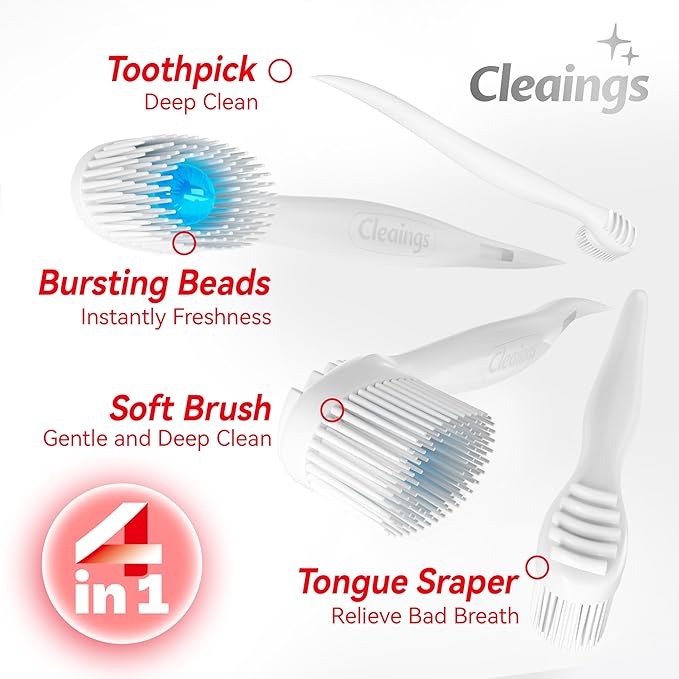 cleaings® Mini Disposable Toothbrush Set with Toothpaste – Travel Essentials, Portable Toothbrush for Women & Men, Camping, Road Trip, Vacation, 24 Count-Ice Strawberry Flavor（Pack of 5）