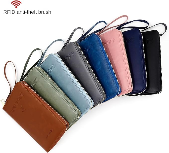 Rowgins Rfid Blocking Passport Holder Wallet, Rowgins Rfid Passport Holder with Zipper, PU Leather PassportHolder for Travel (GREEN)