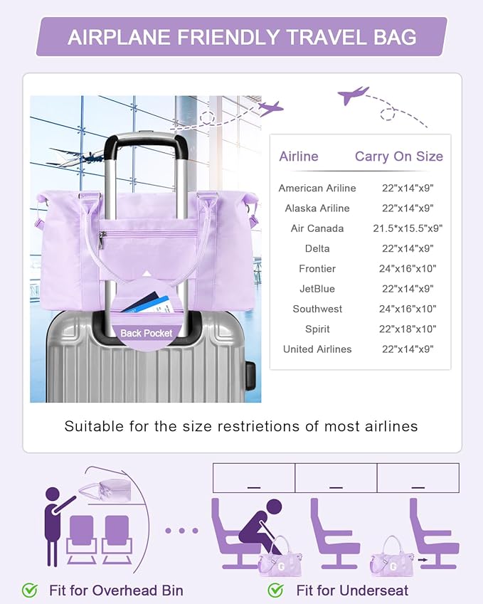 Daughter Niece Gifts for Teen Girl Kids, Initial Travel Duffel Bag Sports Gym Bag Personalized Gifts Weekender Bag，Monogram Overnight Bag Cute Dance Bag Birthday Bridesmaid Gifts for Women(Purple, G)