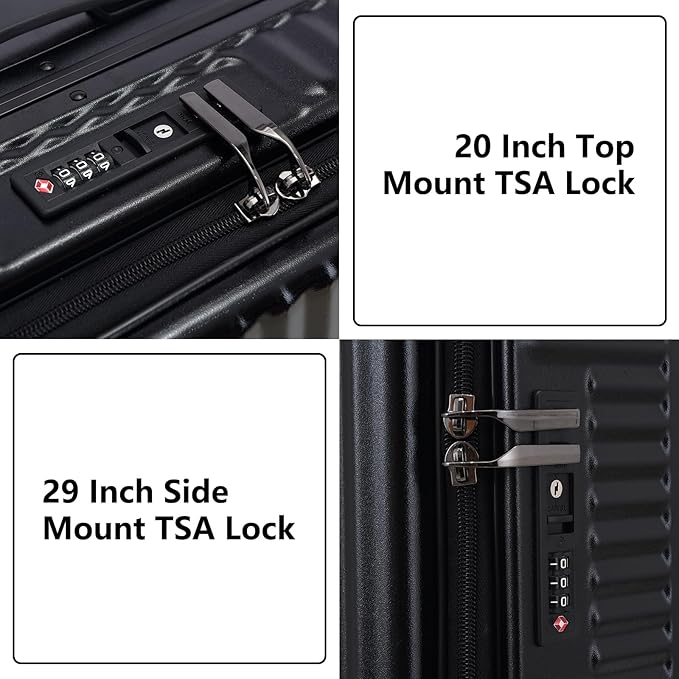 2 pieces 20/29 Aluminum Frame Carry On and Checked Luggage Set with Side Opening, Lightweight Hardshell ABS+PC Trunk Suitcase with TSA Lock, 360° Universal Wheels & Adjustable Handle, Black