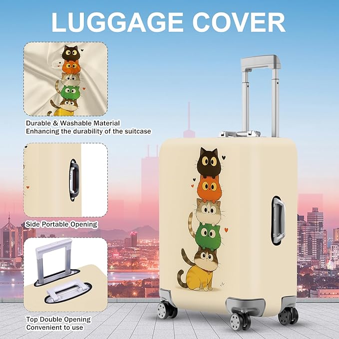 ANNA QUEEN Stacked Cute Cats Luggage Cover, Fun Cat Pile Design, Stretchable, Washable Travel Protector for 24-26 Inch Suitcases